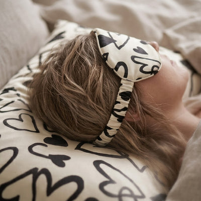 Graphic Heart Print Satin Pillowcase with Draped Detail and Gift Box