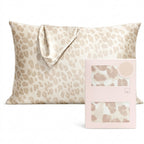 Champagne Leopard Print Satin Pillowcase with Draped Accent and Gift Box