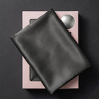Gemini said Elegant Black Satin Pillowcase with Draped Accent and Designer Gift Box