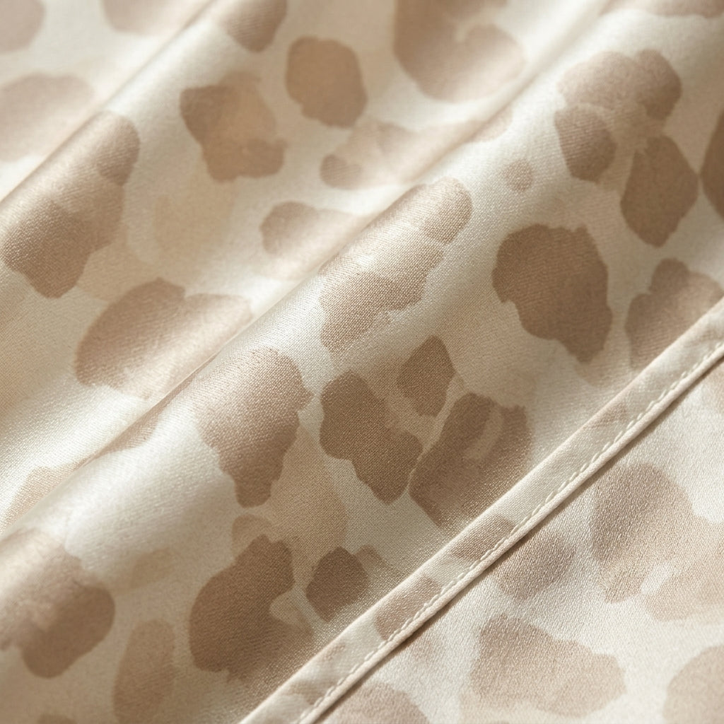 Champagne Leopard Print Satin Pillowcase with Draped Accent and Gift Box