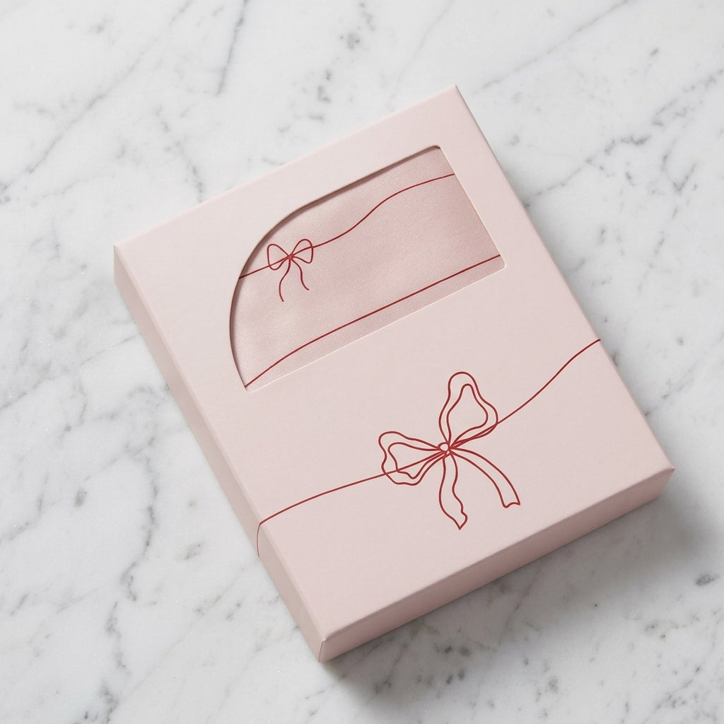 Blush Pink Ribbon Bow Satin Pillowcase & Gift Box Set