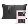 Gemini said Elegant Black Satin Pillowcase with Draped Accent and Designer Gift Box