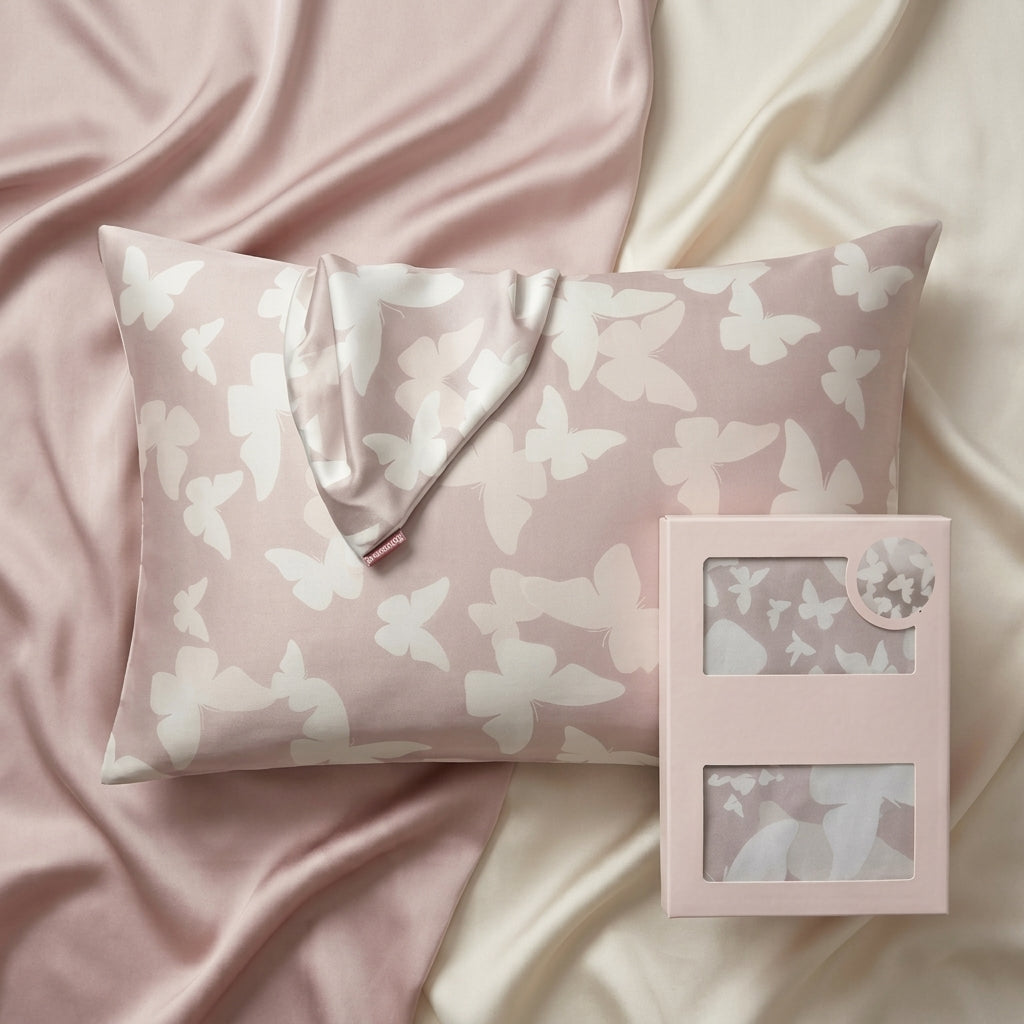 Draped Butterfly Faux Silk Pillowcase Set