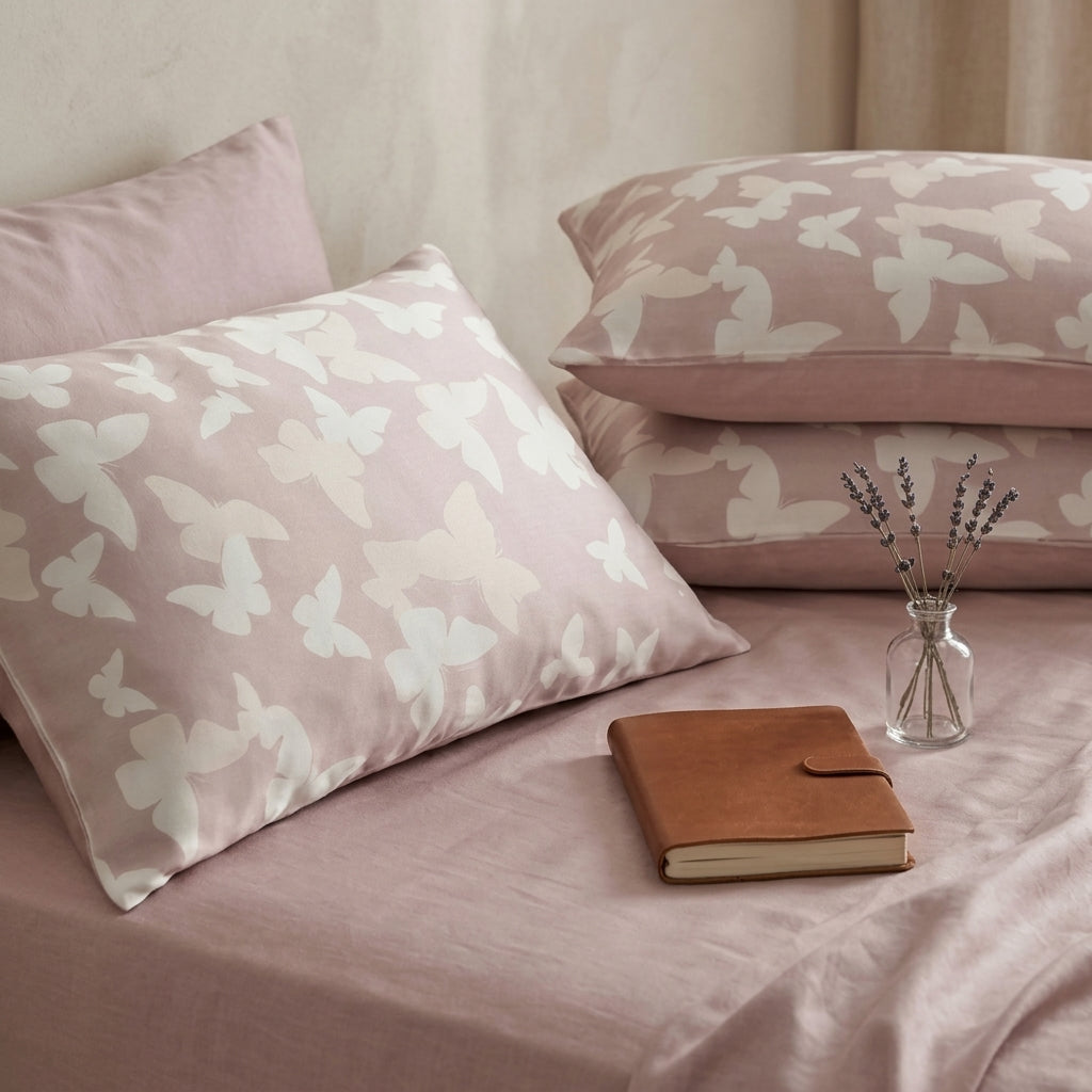 Draped Butterfly Faux Silk Pillowcase Set