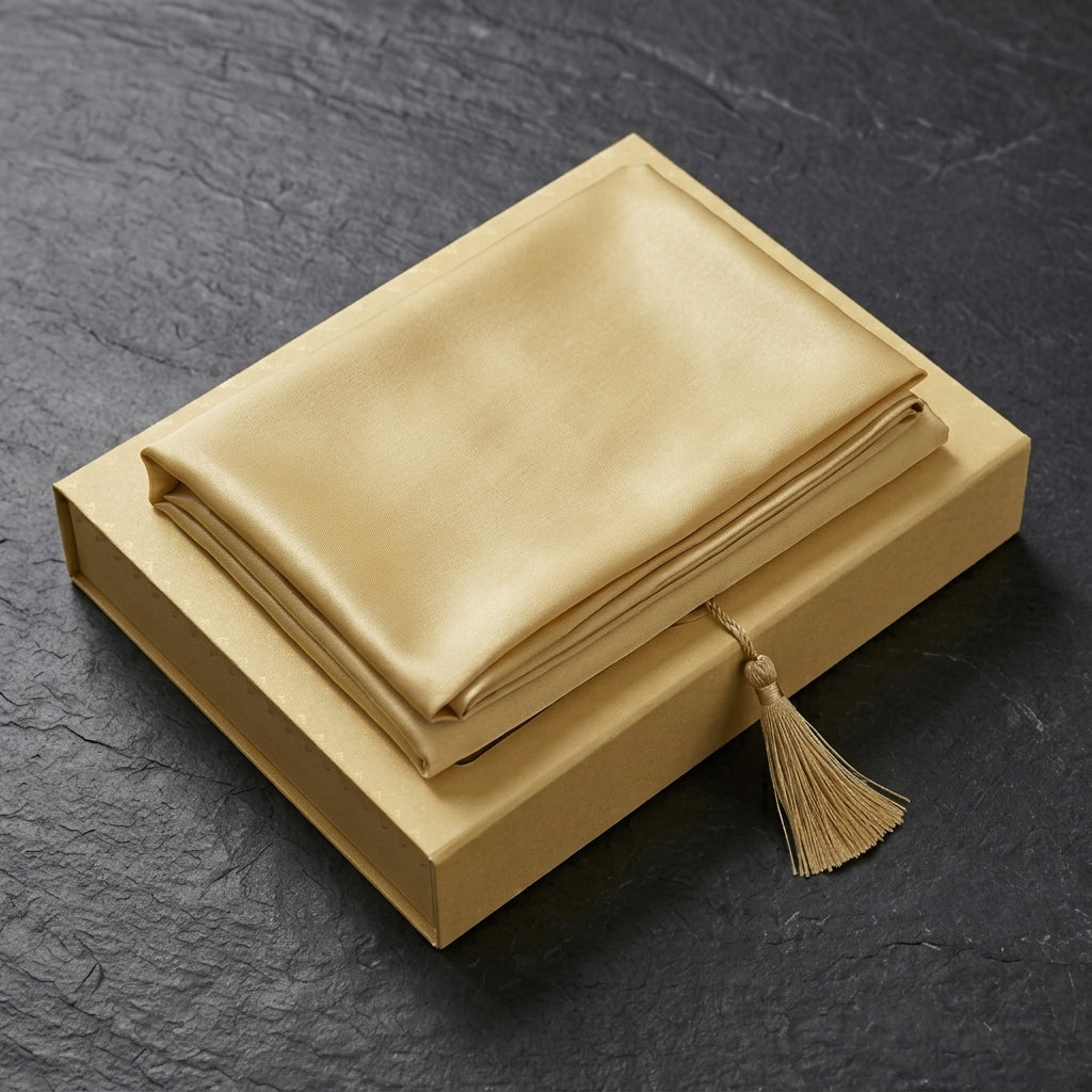 Gemini said Pale Gold Satin Pillowcase with Elegant Draped Detail and Gift Box