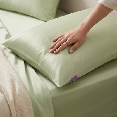 Soft Sage Green Satin Pillowcase with Draped Accent and Gift Box