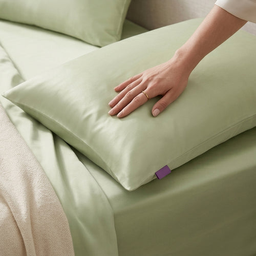 Soft Sage Green Satin Pillowcase with Draped Accent and Gift Box