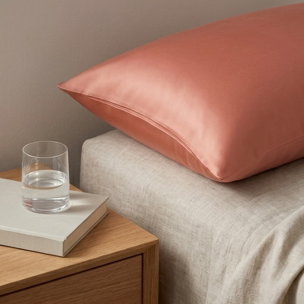 Dusty Rose Satin Pillowcase with Elegant Draped Accent and Gift Box