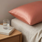 Dusty Rose Satin Pillowcase with Elegant Draped Accent and Gift Box