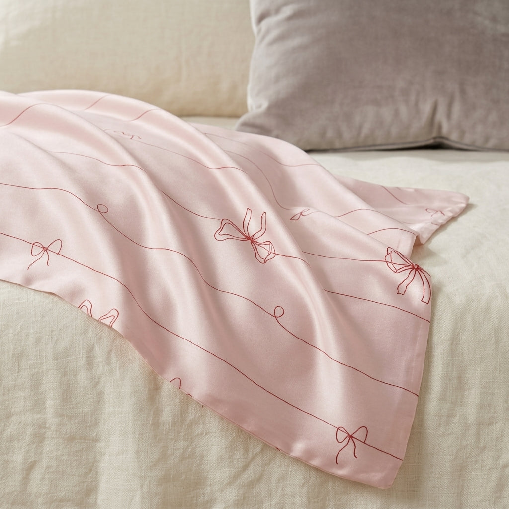 Blush Pink Ribbon Bow Satin Pillowcase & Gift Box Set