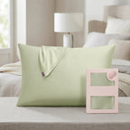 Soft Sage Green Satin Pillowcase with Draped Accent and Gift Box