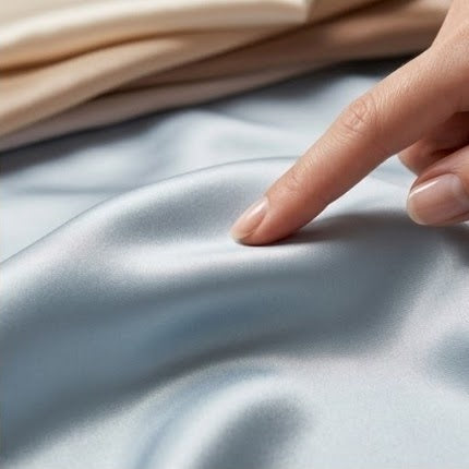 Icy Blue Satin Pillowcase with Elegant Draped Detail and Designer Gift Box