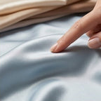 Icy Blue Satin Pillowcase with Elegant Draped Detail and Designer Gift Box
