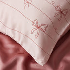Blush Pink Ribbon Bow Satin Pillowcase & Gift Box Set