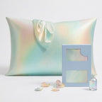 Pearl Iridescent Satin Pillowcase with Scarf Detail and Gift Box